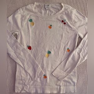 jcrew factory teddie sweater with embroidered fruits